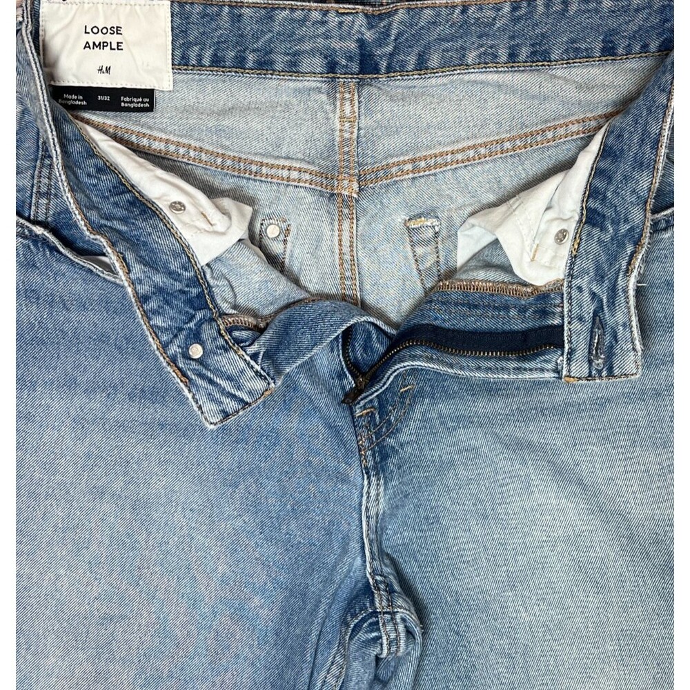 H&M Loose Fit Light Wash Baggy Denim Jeans Men's 31x32 Relaxed Straight Leg - Picture 8 of 9